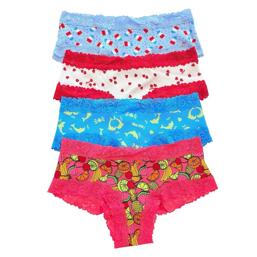 Victoria's Secret PINK Cheeky Lace Panties Large LOT OF 4 Summer Fruit Y2K NWT